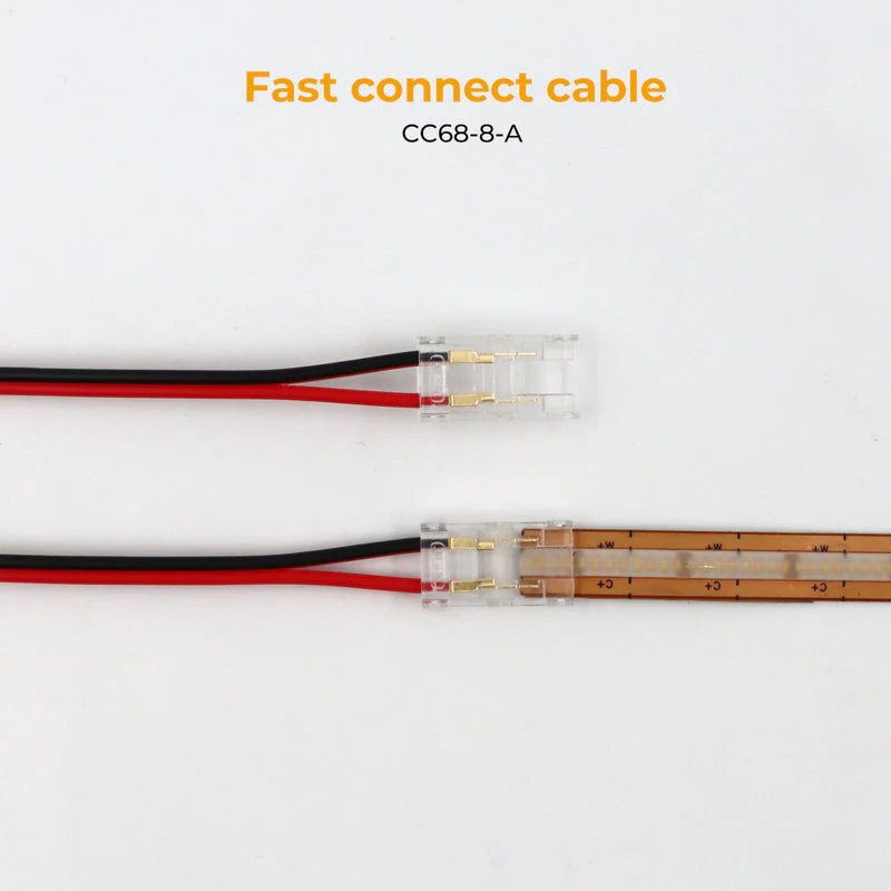 CC68-8-A 2-Pin Quick Link Connector with 10 cm Cable and 24V adapter cable for 24V 8mm COB LED Strip Lights