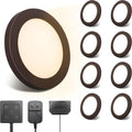 LED Puck Lights, 6mm Ultra-Thin Plug in Under Cabinet Lighting with Touch Dimmer, Adjustable Color Temp(2700K-6500K), Easy Installation for Kitchen, Pantry, Closet, Bedroom (8 Pack Brown )