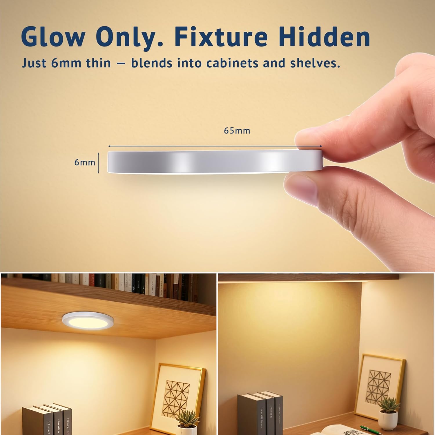 LED Puck Lights, 6mm Ultra-Thin Plug in Under Cabinet Lighting with Touch Dimmer, Adjustable Color Temp(2700K-6500K), Easy Installation for Kitchen, Pantry, Closet, Bedroom (4 Pack Grey)