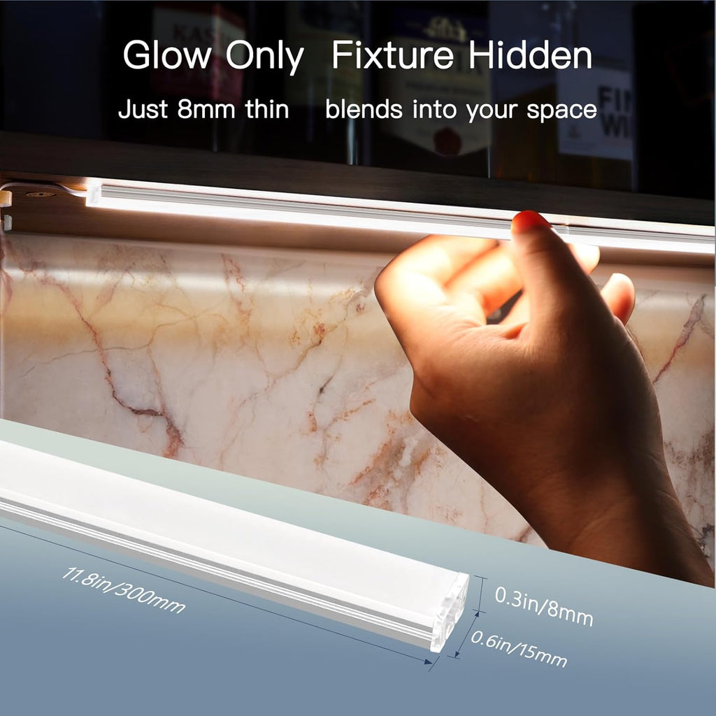 12'' Aluminum Under Cabinet LED Lights, 6-Pack Ultra-Slim Bars, Plug-in & Wired Touch Dimmer, Adjustable 2700K-6500K Color Temp, Seamless Linkable, Easy Install for Kitchen/Closet/Shelf