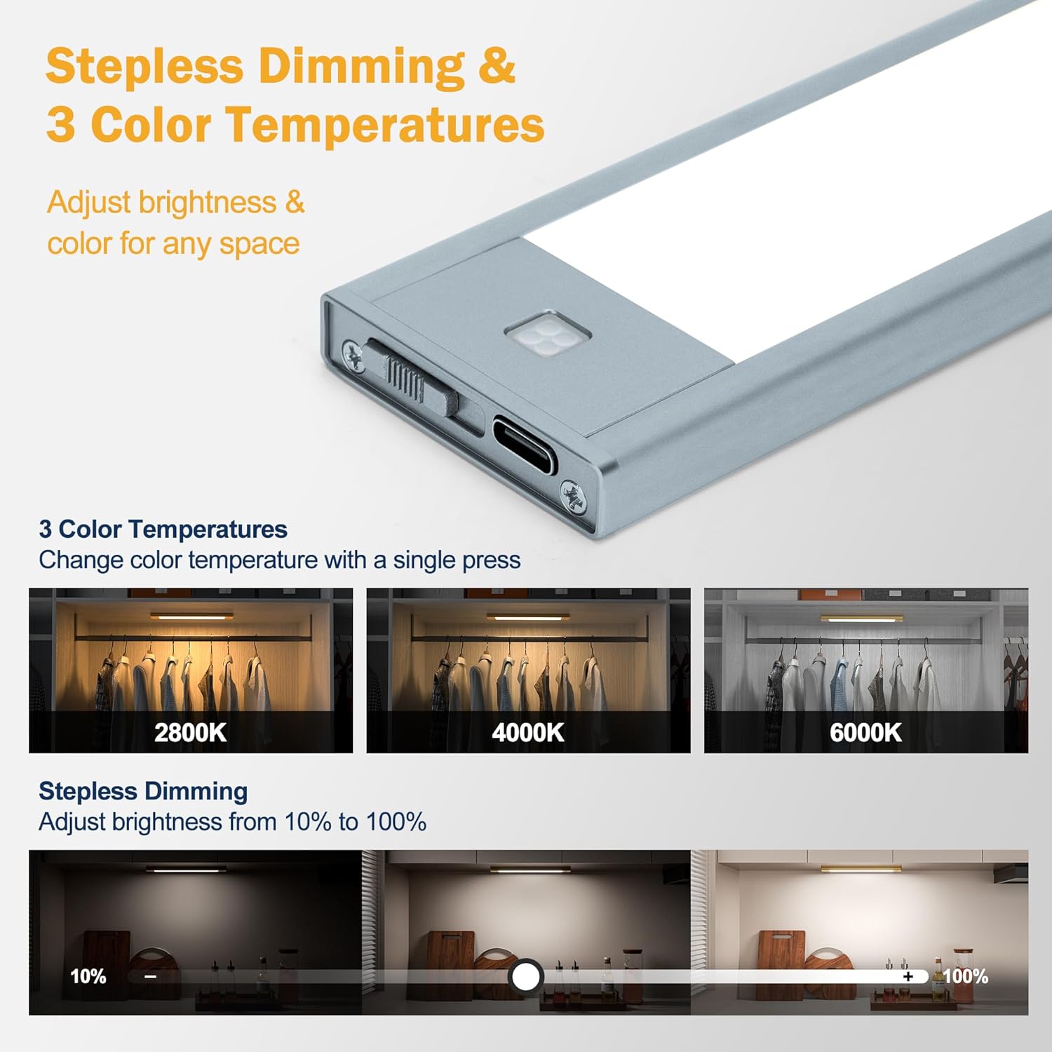 Rechargeable Under Cabinet Lighting, Motion Sensor Wireless Night Light, Dimmable CCT Adjustable, Magnetic Mount for Kitchen, Closet, Bedroom, Reading, Ambience ( 2 Pack, 9 in)