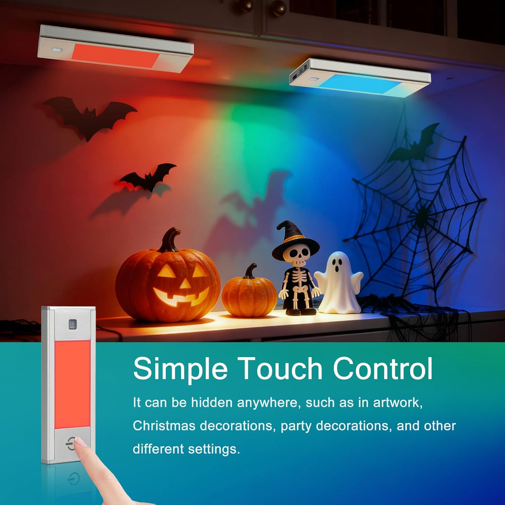 V4light RGB Motion Sensor Night Light, 6-Color Rechargeable Stair Lights, Magnetic Stick-On LED Bookshelf Light with Auto-Off, Touch Control, for Hallway, Stairs, Display Cabinet (3-Pack)