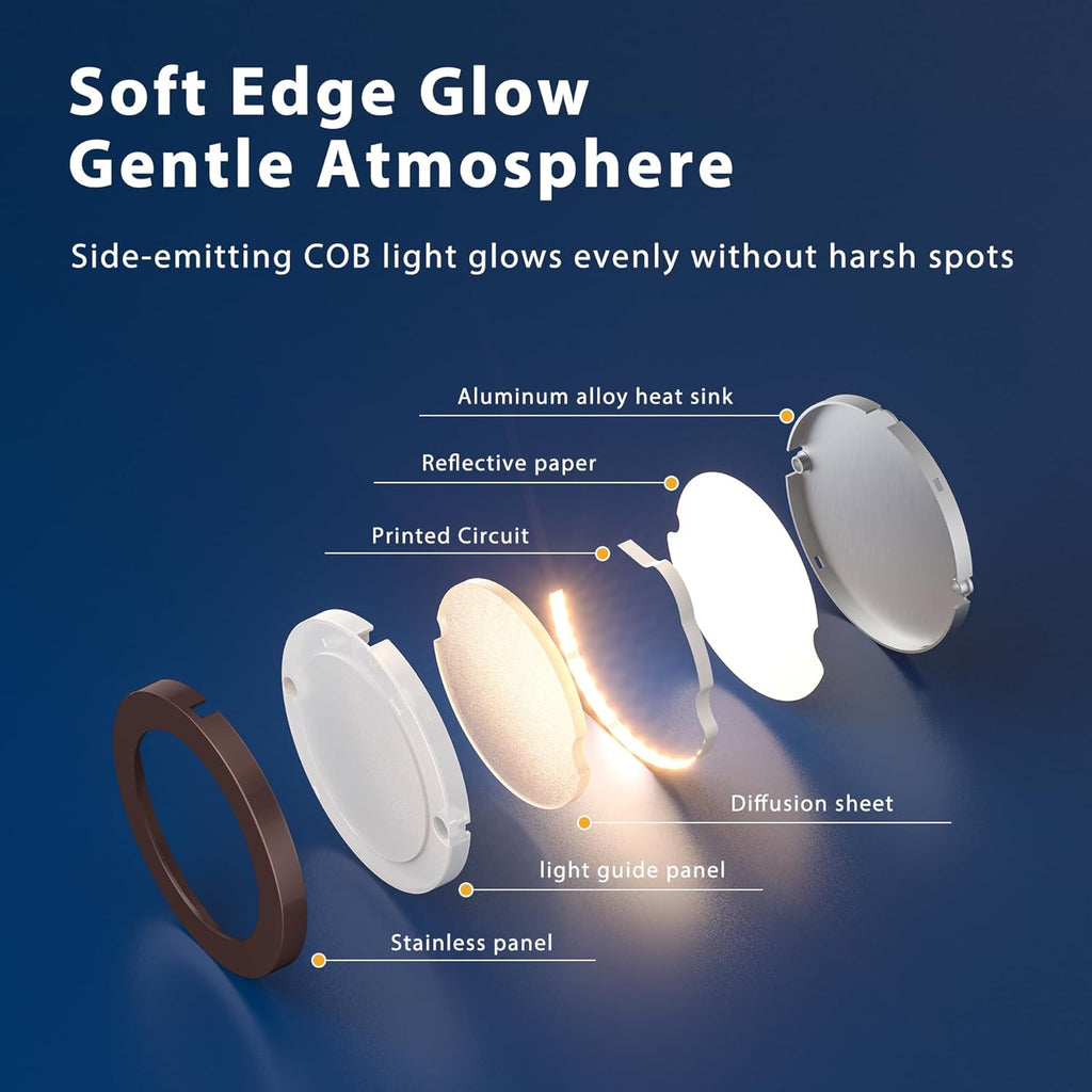 LED Puck Lights, 6mm Ultra-Thin Plug in Under Cabinet Lighting with Touch Dimmer, Adjustable Color Temp(2700K-6500K), Easy Installation for Kitchen, Pantry, Closet, Bedroom ( 6 Pack Brown)