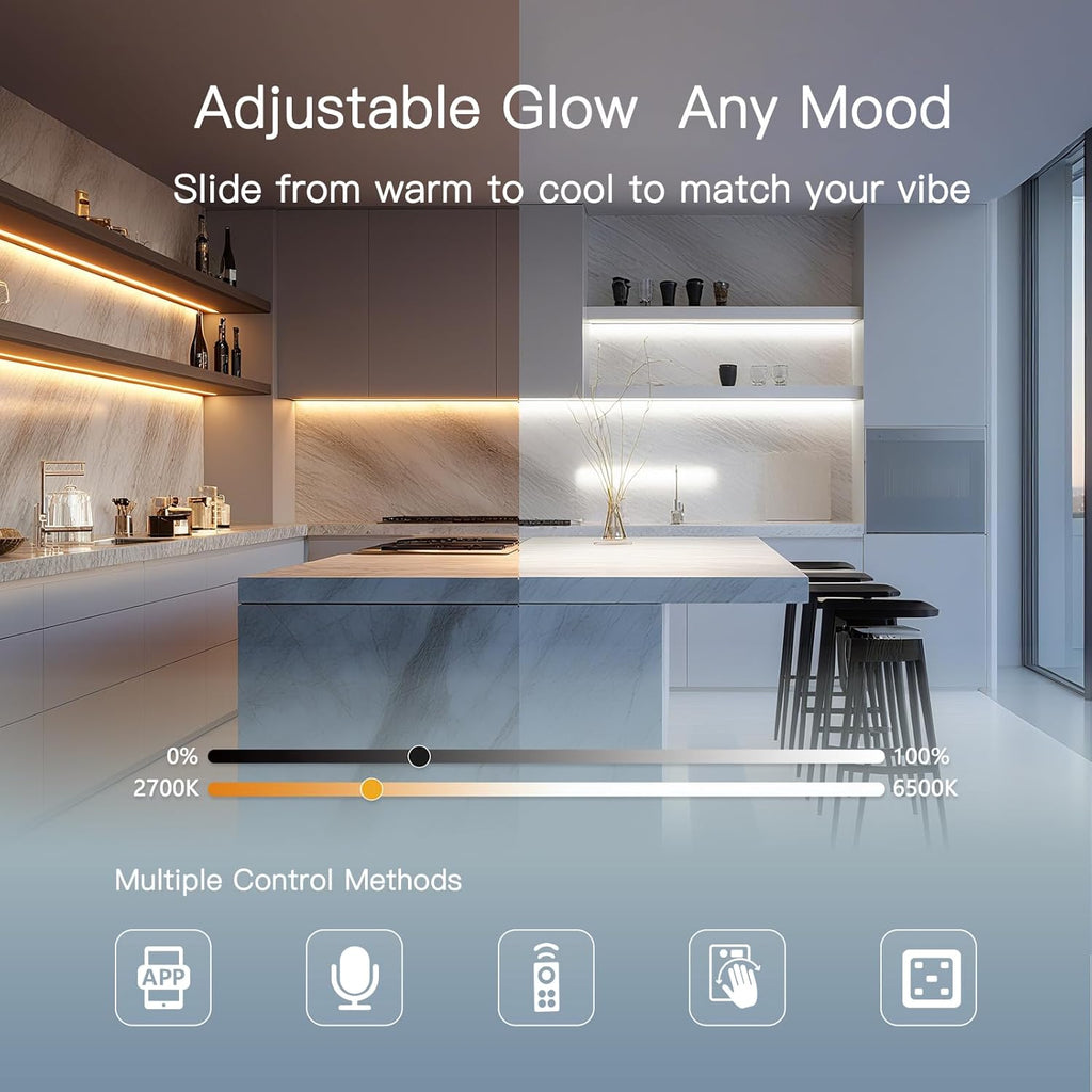 12'' Aluminum Under Cabinet LED Lights, 6-Pack Ultra-Slim Bars, Plug-in & Wired Touch Dimmer, Adjustable 2700K-6500K Color Temp, Seamless Linkable, Easy Install for Kitchen/Closet/Shelf