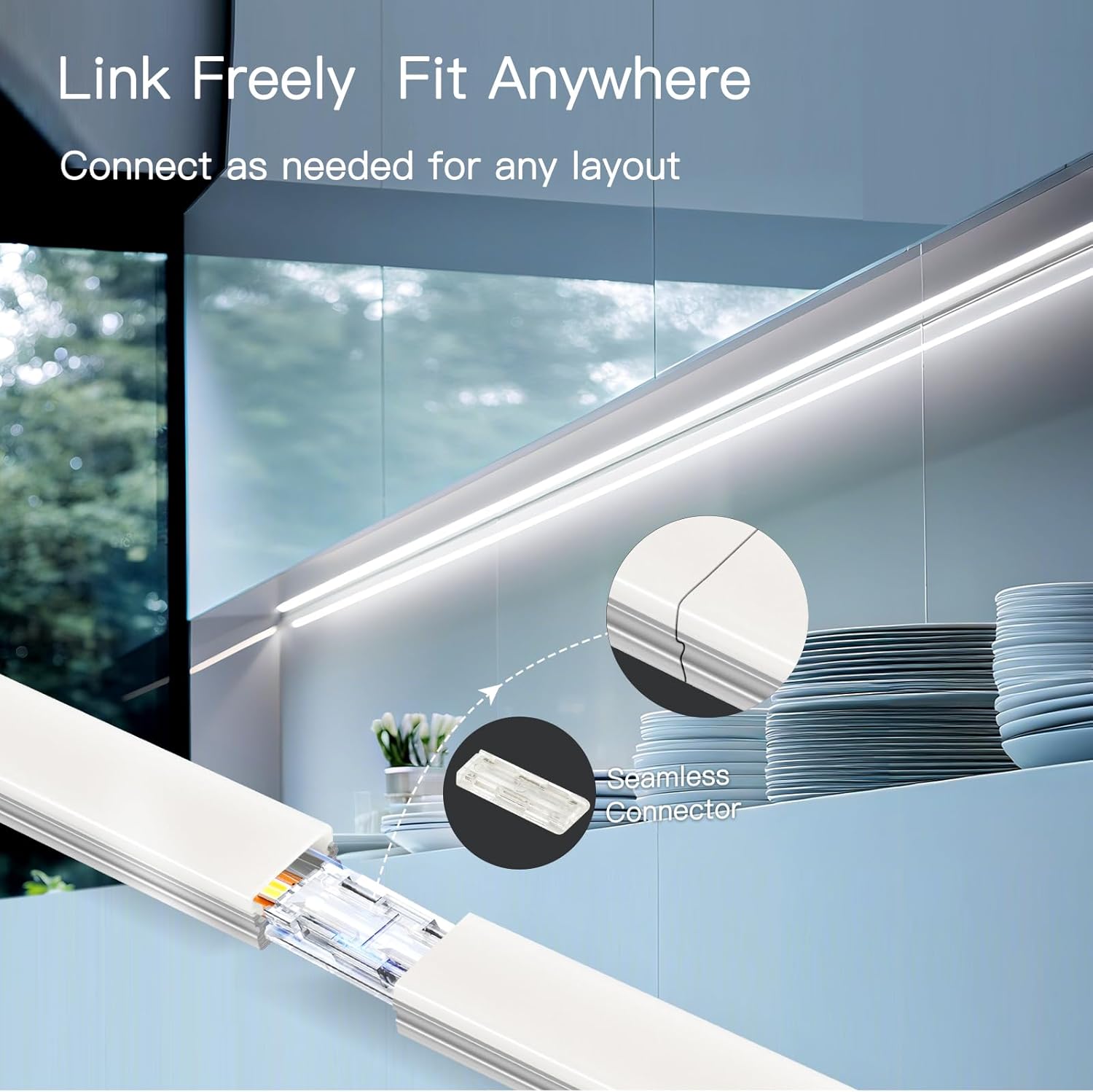 Plug in Under Cabinet Lighting, 6 Pack 12 Inch Ultra-Slim LED Light Bars, Smart App/Voice/Remote Control, Works with Alexa, Dimmable & CCT Adjustable, 5W/Bar, for Kitchen, Closet, Counter