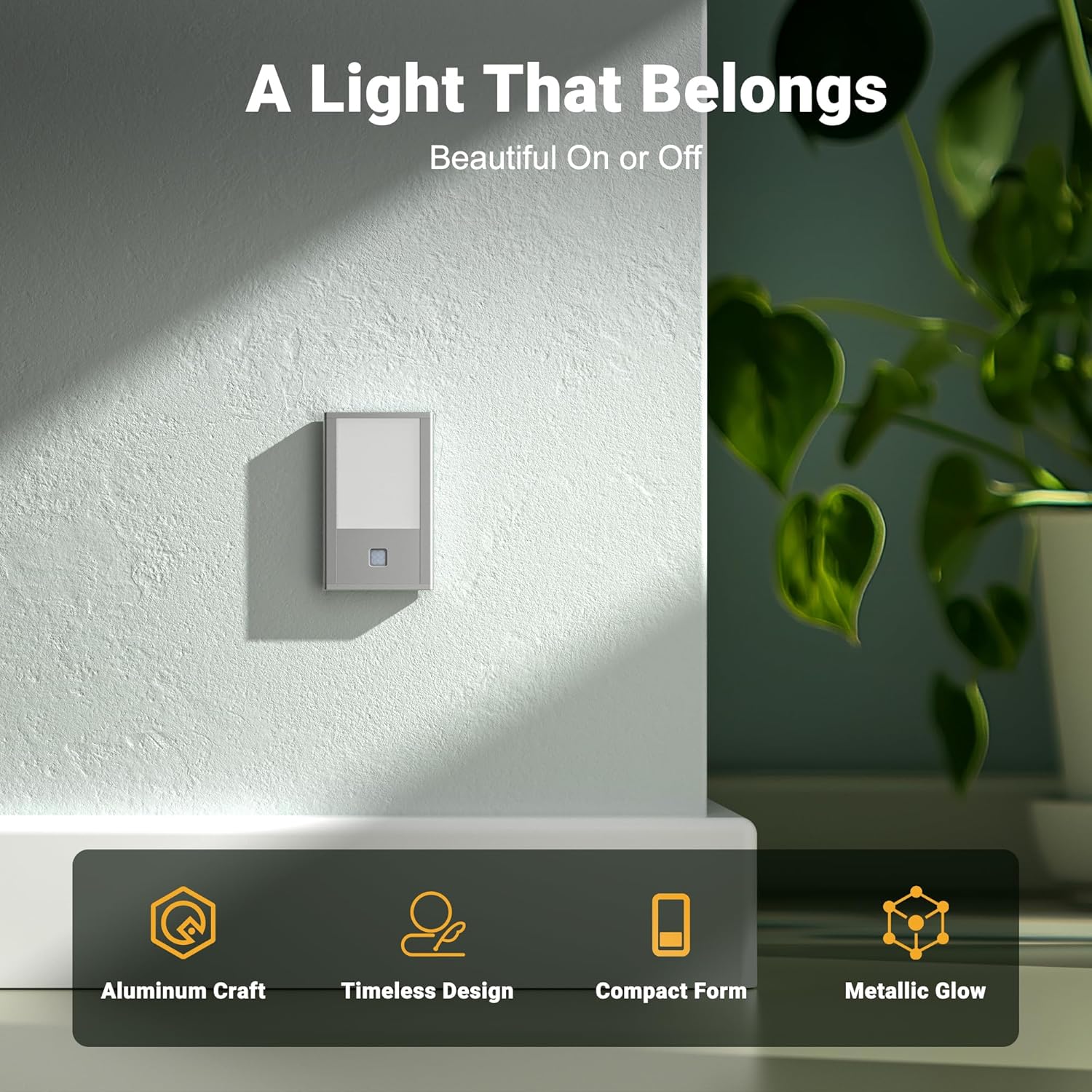 Rechargeable Motion Sensor Night Lights, Painted Grey Aluminum Alloy, Ultra-Compact Magnetic Mount, 3000K Warm White Glow, Ideal for Hallways, Bedrooms, Stairs & Nightly Use 8 Pack